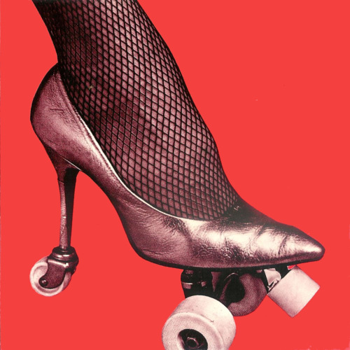 rollerskate high heel on red background