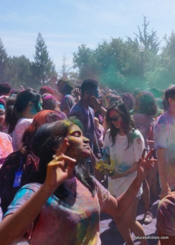 Woman dancing at UC Berkeley Holi fest