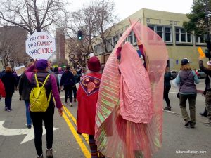elaborate vagina costume, Women's March Oakland 2017, from the back