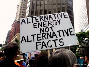Alternative energy not alternative facts protest sign