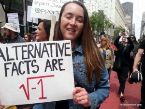 clever protest sign: Alternative fact are [the square root of negative one]