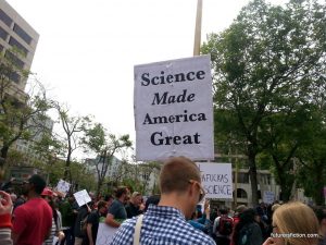 Protest sign: Science made America great